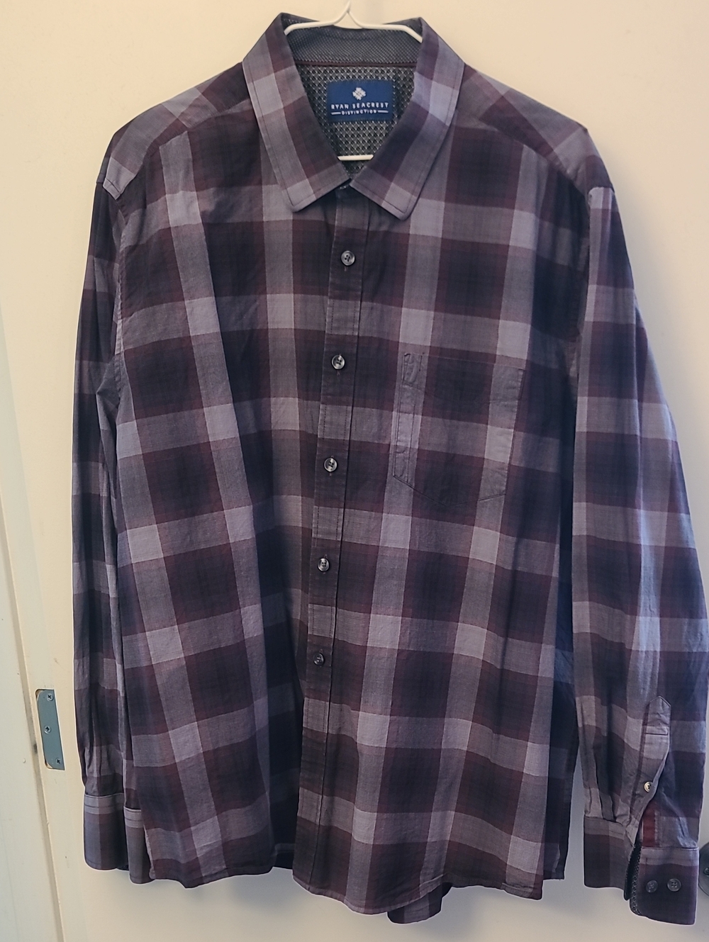 Ryan Seacrest Distinction Maroon/Gray Plaid Button-Down Shirt